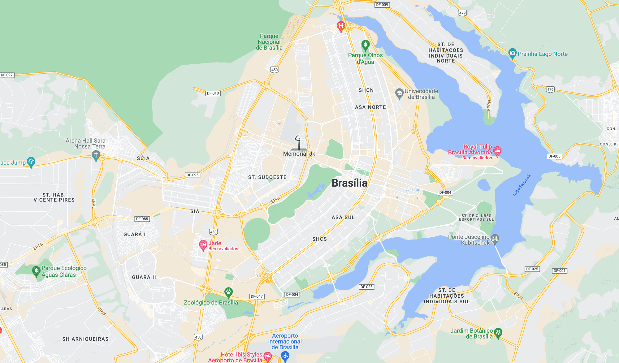 Mapa com pontos de coleta em Brasília